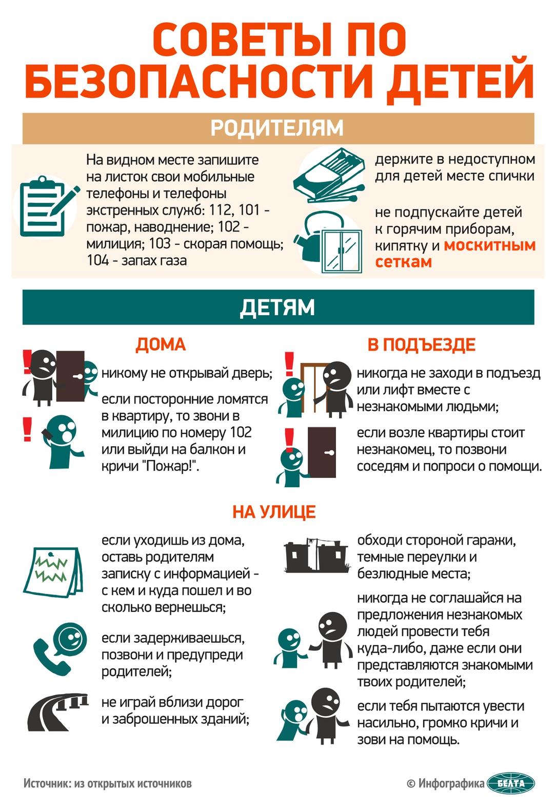 Советы по безопасности детей. Родителям и детям. - Средняя школа № 20  г.Могилева